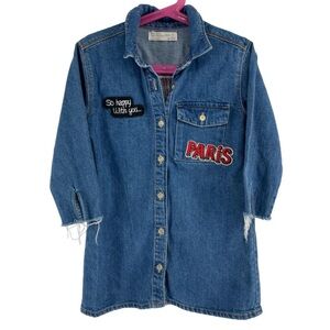 Zara Blue Denim Kids Dress with Patches